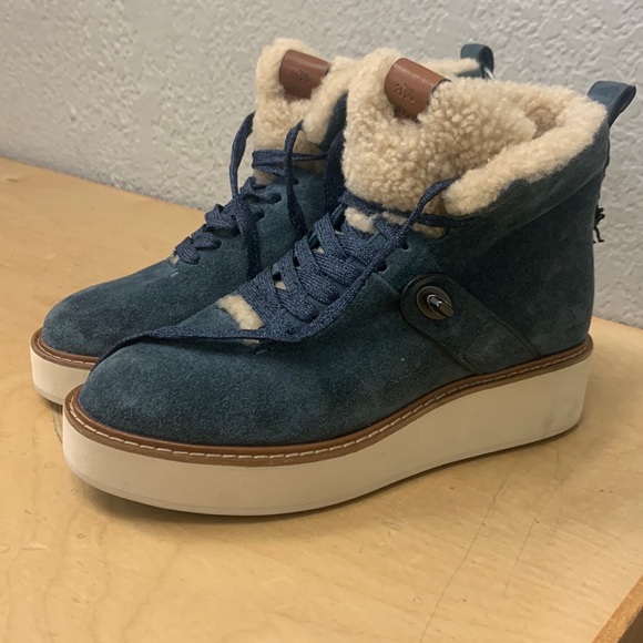 NWT FW23 COACH Shearling Suede Winter Platform Boots Sz6 - Picture 1 of 7
